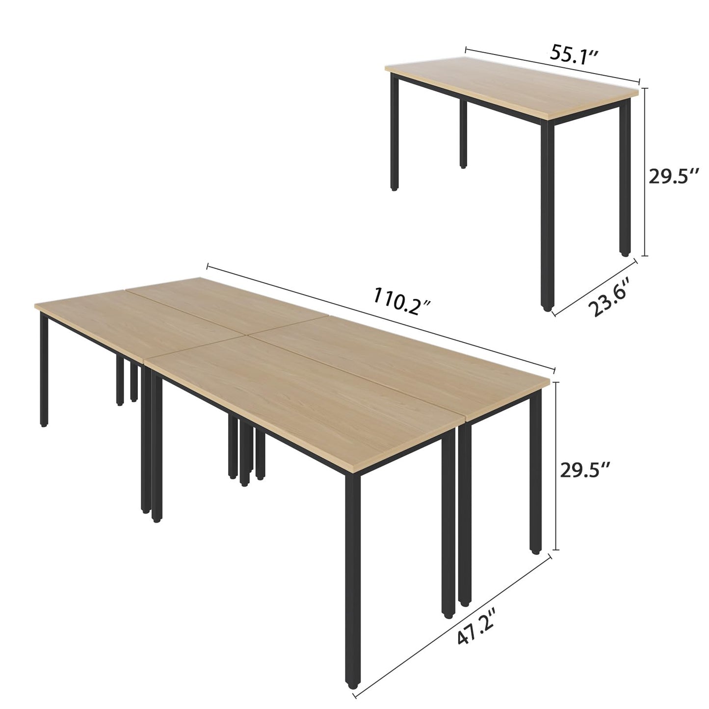 Bonzy Home Conference Table with Chairs Set, 4pcs Office Tables & 8pcs Chairs Set for Conference Room Meeting Room Training Room, Natural