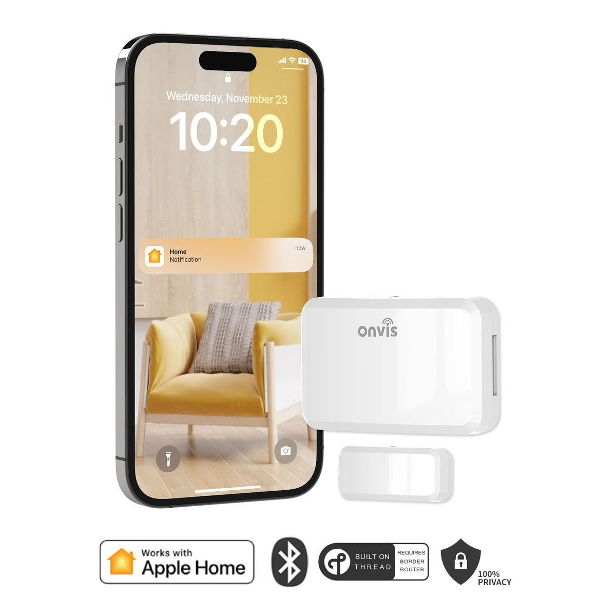 Onvis Thread-Enabled HomeKit Door Window Contact Sensor,Wireless Mini Low-Energy Contact Sensor for Alarm System and Smart Home Automation, iOS Only (2Pack)