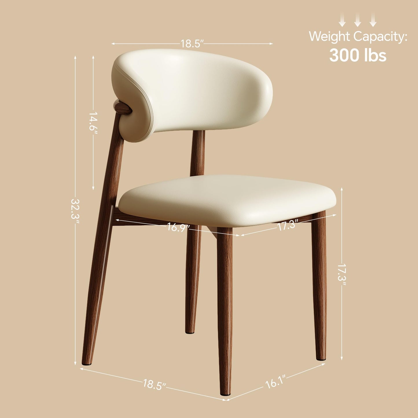 LUCKIIA Dining Chairs Set of 2 for Kitchen Dining Table Mid Century Modern Farmhouse Upholstered Leather Dining Room Chairs with Metal Legs, Walnut Beige