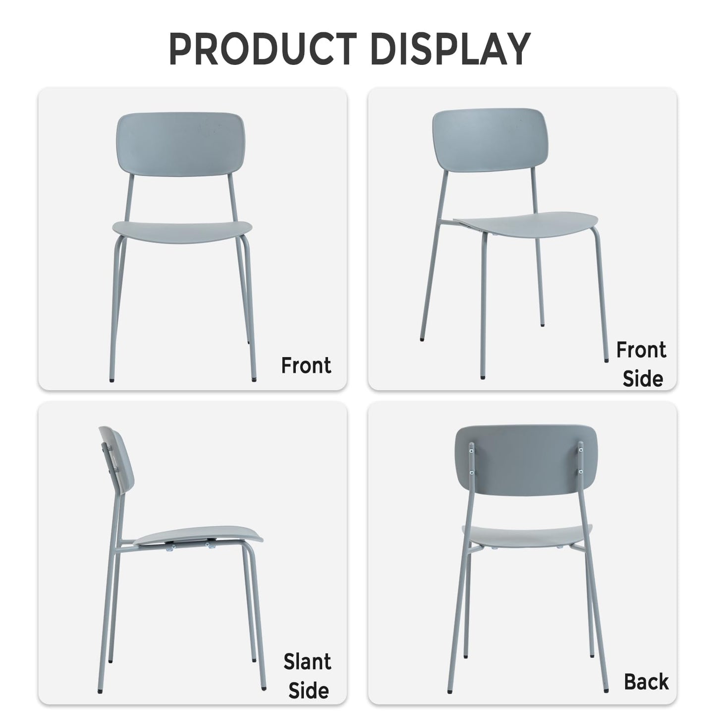 Sidanli Stacking Chairs Set of 4, Office Guest Chairs with Metal Legs, Stacking Office Chairs for Conference Reception Church Lobby, Capacity 300lbs, Gray