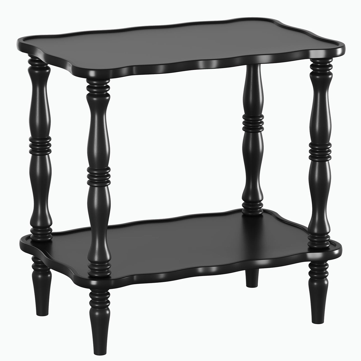 Solid Wood End Table Living Room - 23.6" H Small Narrow Rectangle End Table Wooden, Dark Real Wood Black Vintage Antique Side Bedside Table Nightstand for Small Spaces with Open Storage Shelf