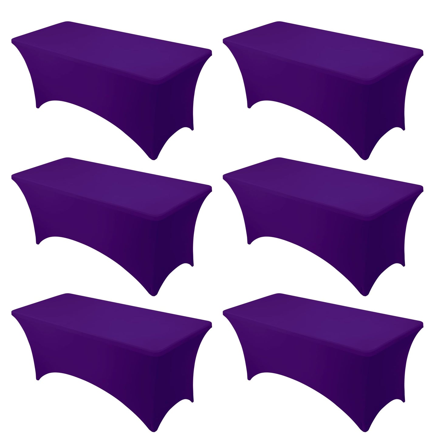 Dailyset 6-Pack Premium Purple Spandex Tablecloths for 6ft Rectangle Tables, Stain & Wrinkle-Resistant, Washable Stretch Polyester Fitted Table Cover for Weddings, Banquets, Trade Shows Events