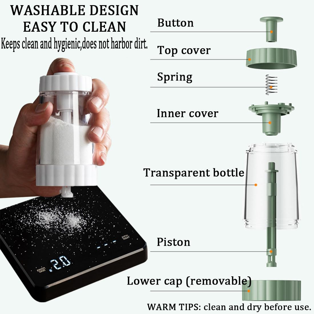 GKKBUFF Glass Salt Shaker,Pepper Shaker Large,Glass Kitchen Spice Jars,Measuring Seasoning Bottle,Salt and Pepper Shaker,Glass Metering Spice Salt Paprika Pepper Cumin Powder Sugar Dispenser (Green)