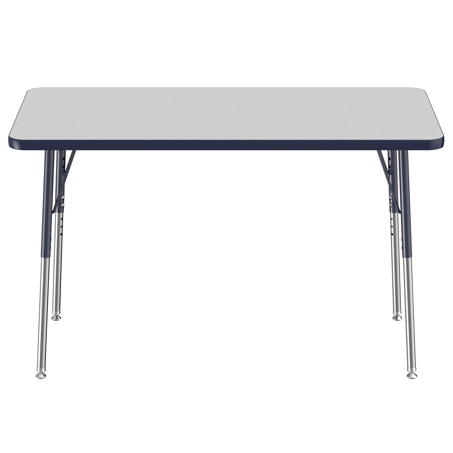 FDP Rectangle Activity School and Office Table (24 x 48 inch), Standard Legs with Swivel Glides, Adjustable Height 19-30 inches - Gray Top and Navy Edge