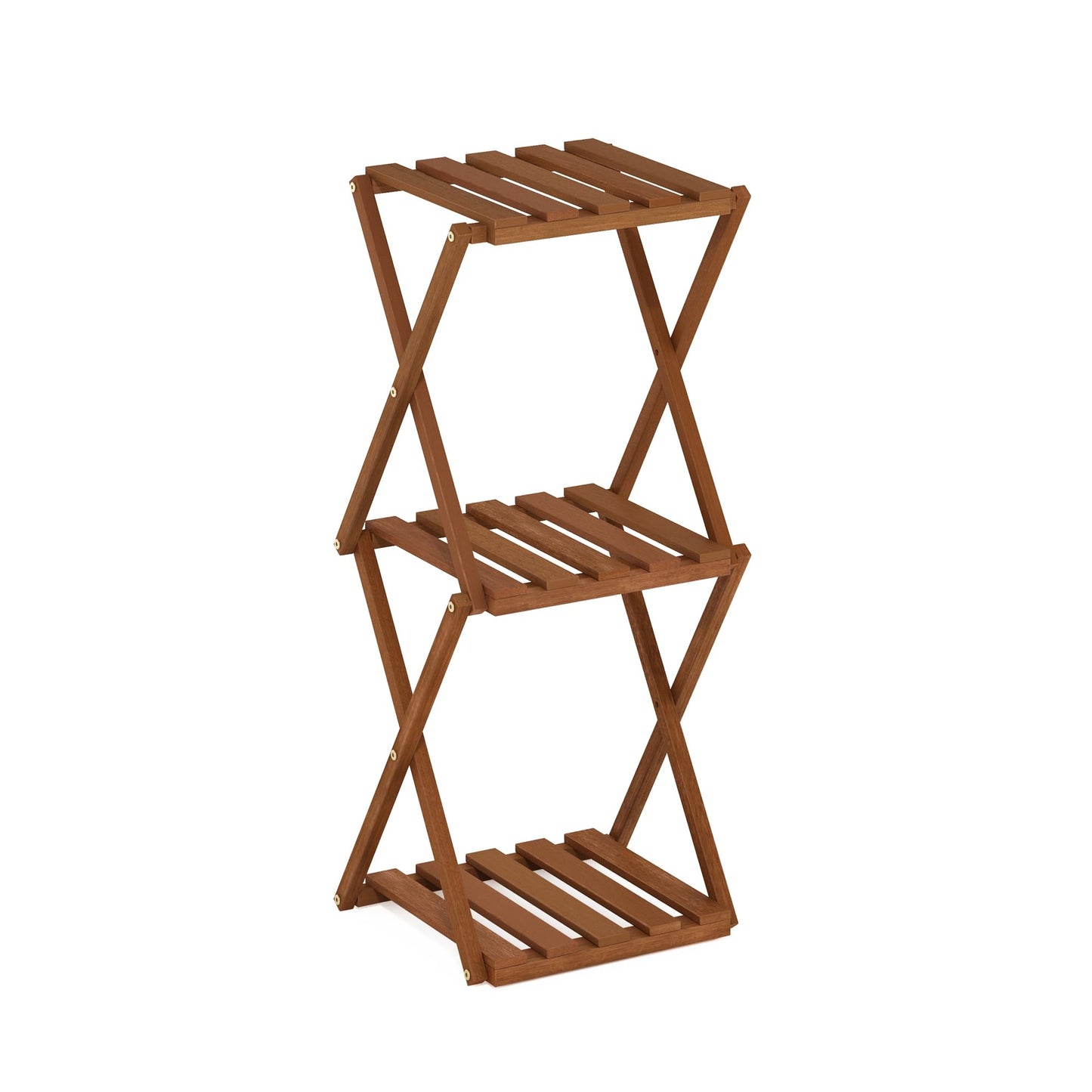 Furinno TIOMAN Patio Table, 3-Tier Outdoor Side Table, Toolless Multipurpose Folding Display Shelf, Plant Stand, for Patio, Garden, Porch, Light Wood