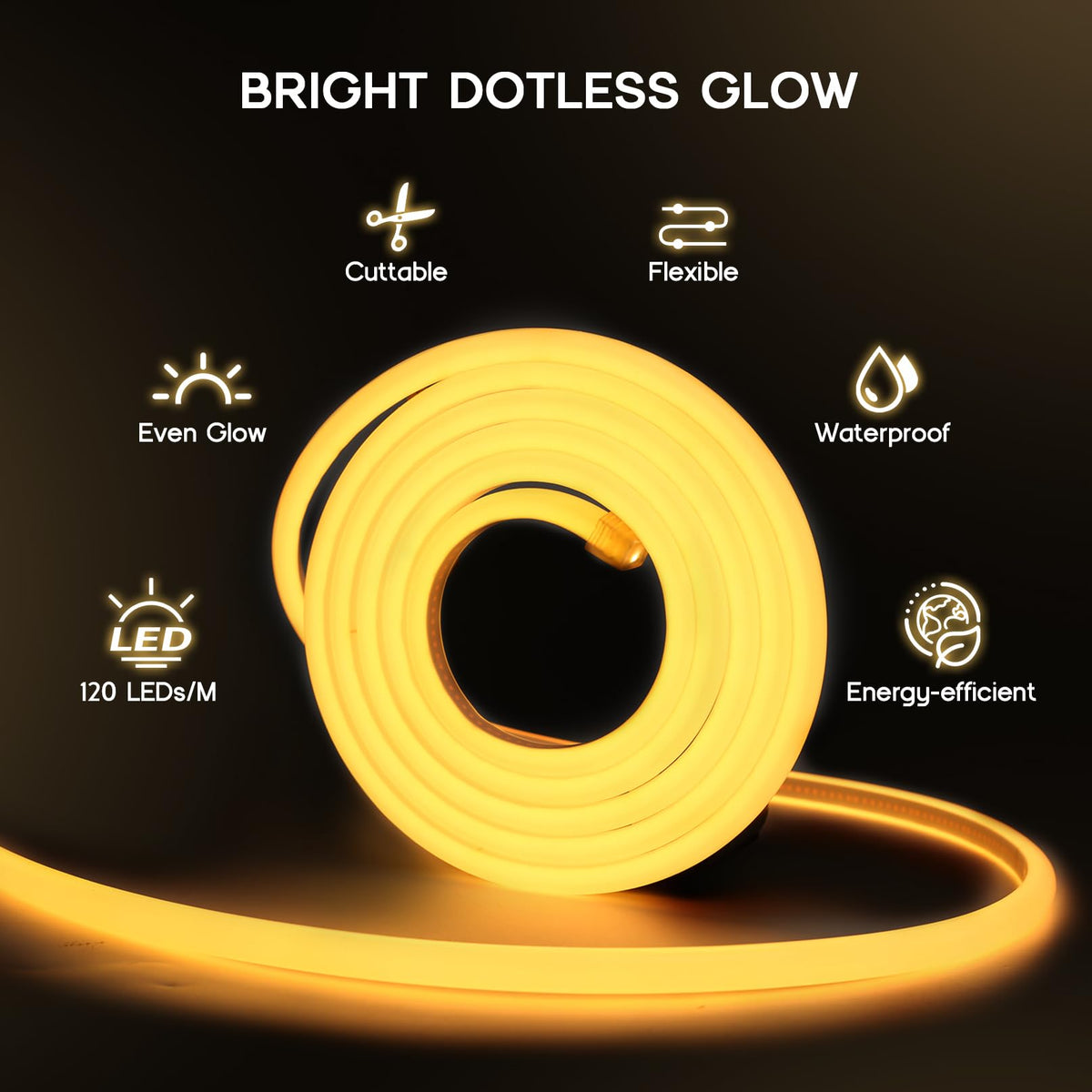VOEWT LED Neon Lights Daylight White 6000K,16.4ft 110-120V LED Strip Lights,Flexible Outdoor Waterproof Neon Rope Lights for Bedroom,Cabinet,Kitchen,Living Room,Mirror,Halloween Decor