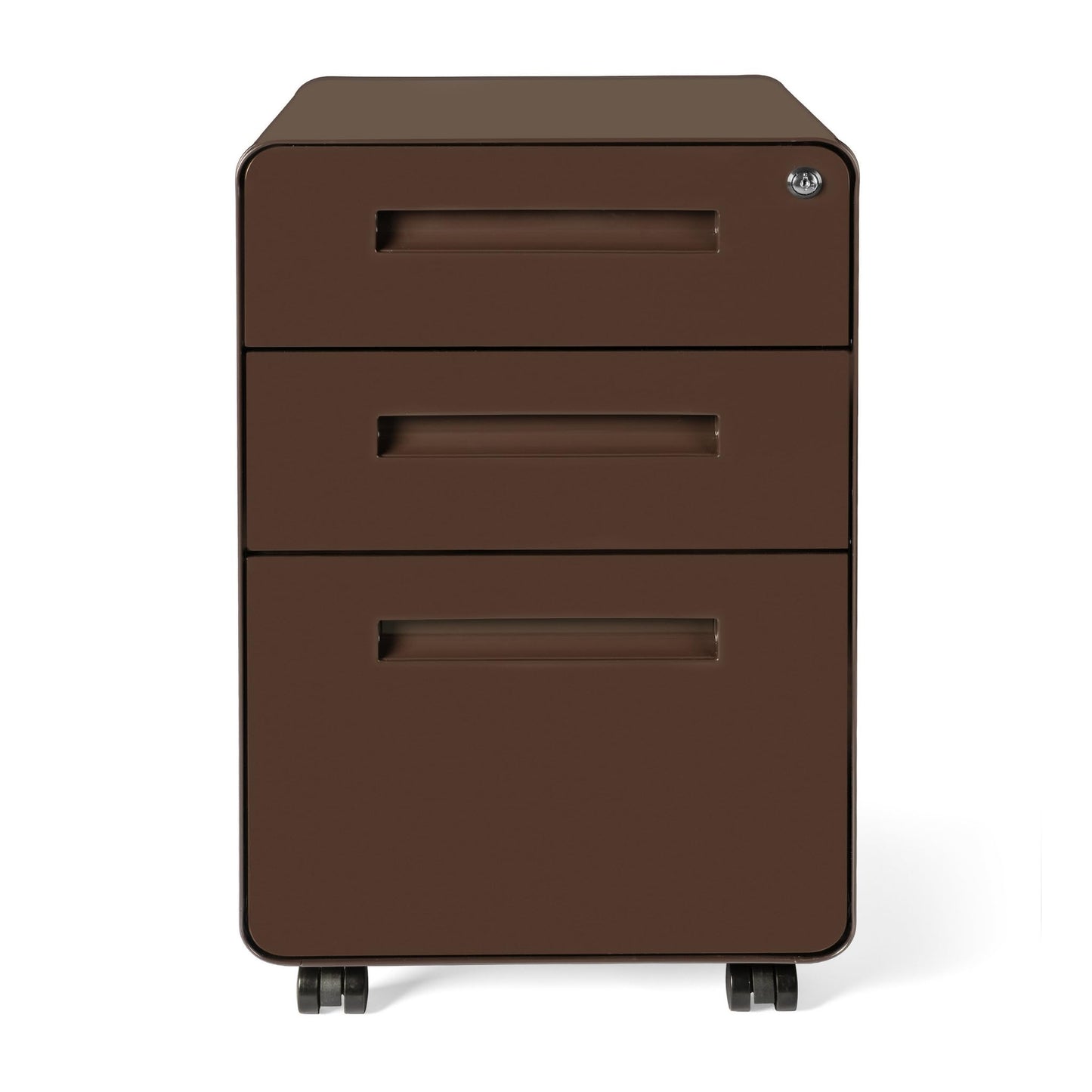 Laura Davidson Furniture Stockpile 3 Drawer File Cabinet with Lock - Under Office Desk Metal Filing Cabinet, Legal/Letter File Folders, Wheels and Stationary Feet, Pre-Assembled, Dark Brown