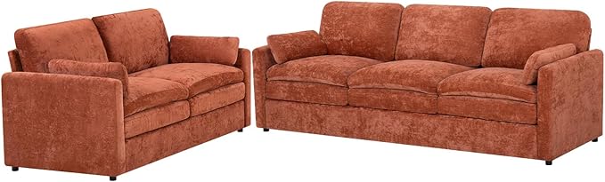 Classic Chenille Sofa Set with 2 Extra Armrest Pillows, Loveseat and 3-Seat