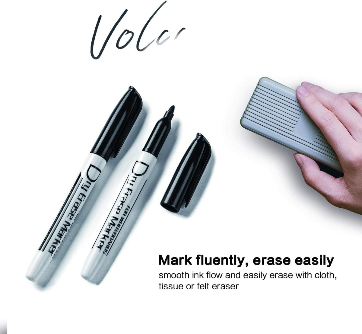 Volcanics Black Dry Erase Markers Bulk Pack - 200 Fine Tip Whiteboard Markers, Low Odor, Quick Dry, Ideal for Office, Classroom, Business, Meeting Room & Warehouse Use