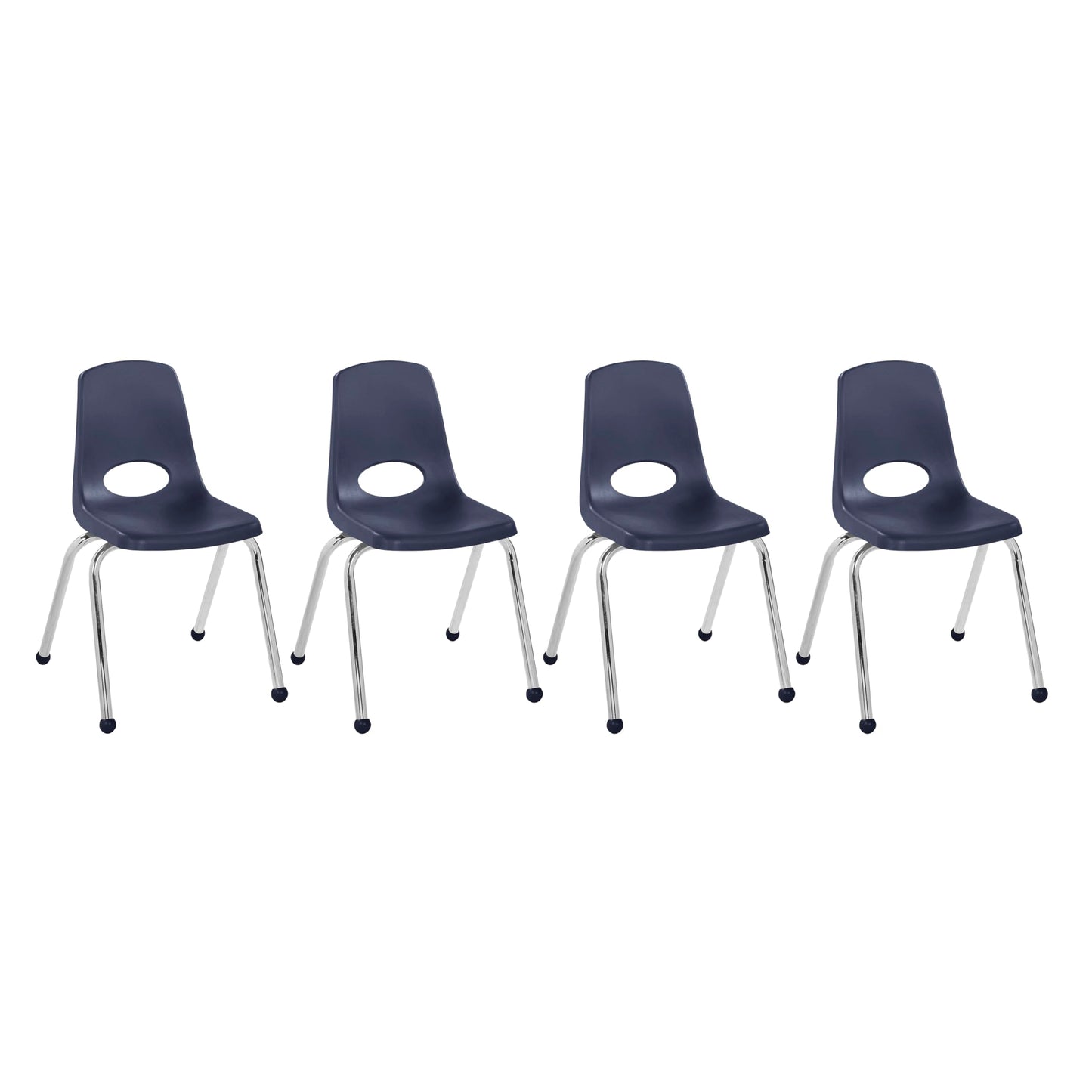 FDP 16" School Stack Chair, Stacking Student Seat with Chromed Steel Legs and Ball Glides For In-Home Learning or Classroom - Navy (4-Pack), 10382-NV