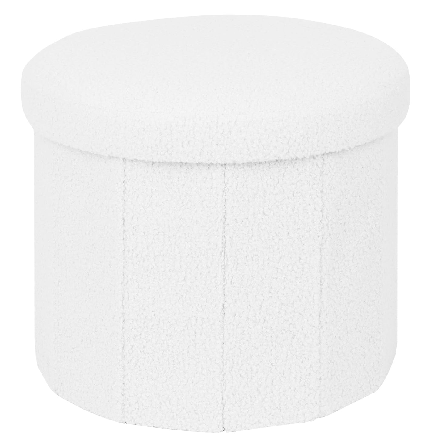 BoxedHome Dorm Room Storage - Round Cute Ottoman with Storage, Boucle Foot Stool Footrest for Lving Room, Support 220lbs, White 15"x 15" x12.6"