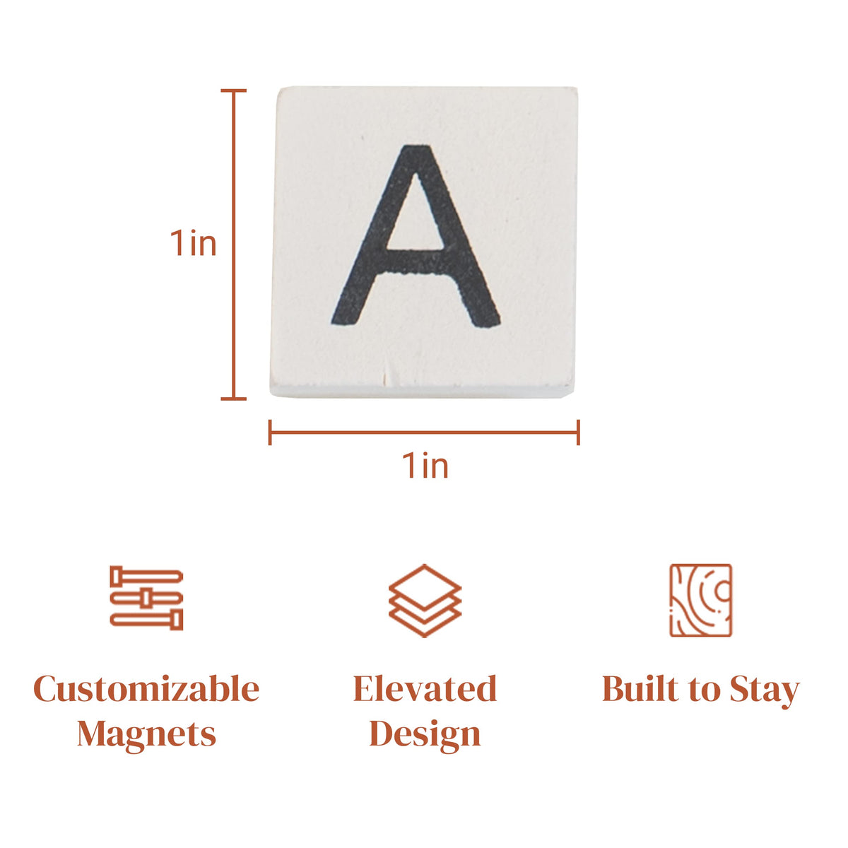 Stiles 100 Piece Magnetic Wooden Letter Tiles - Alphabet Magnets for Whiteboards, Refrigerators & Magnetic Letter Boards - Changeable Letters for Craft & Announcements, White