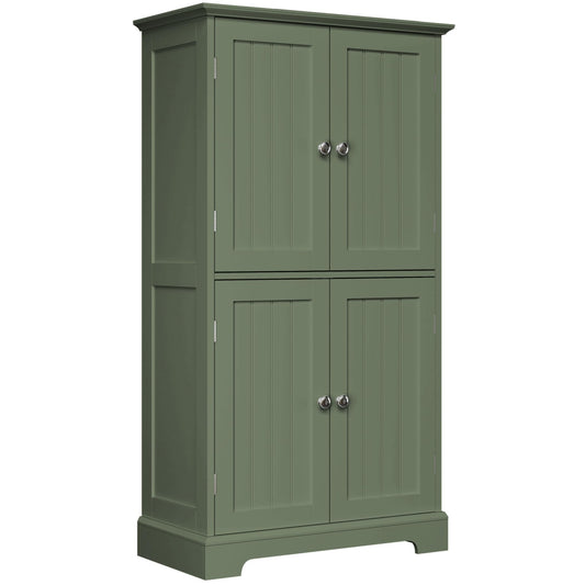 ChooChoo Bathroom Floor Cabinet, Modern Bathroom Storage Cabinet with 4 Doors and Adjustable Shelves, Freestanding Cupboard for Living Room, Green
