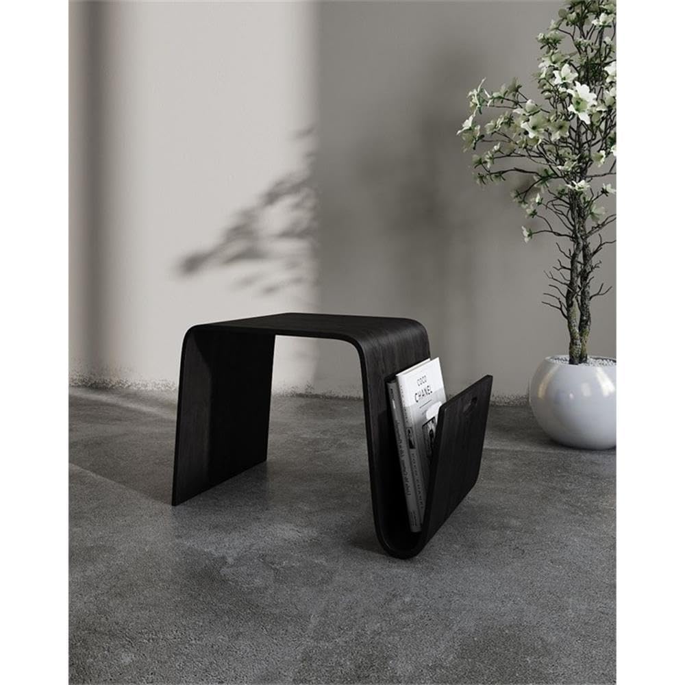 Manhattan Comfort Brookside Mid-Century Modern Rectangle End Table with Rustic Ashwood Veneer, Versatile Accent Furniture for Living Room, Bedroom or Office, Set of 1, Black