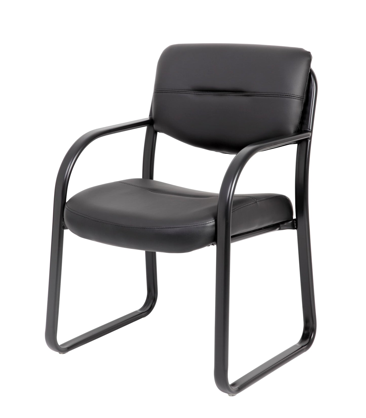 BOSS Office Products Leather Sled Base Side Guest Chair, Black