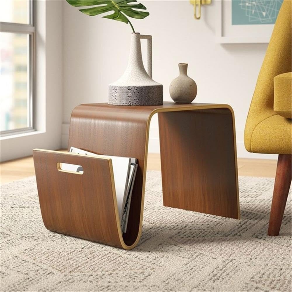 Manhattan Comfort Brookside Mid-Century Modern Rectangle End Table with Rustic Ashwood Veneer, Versatile Accent Furniture for Living Room, Bedroom or Office, Set of 1, Walnut