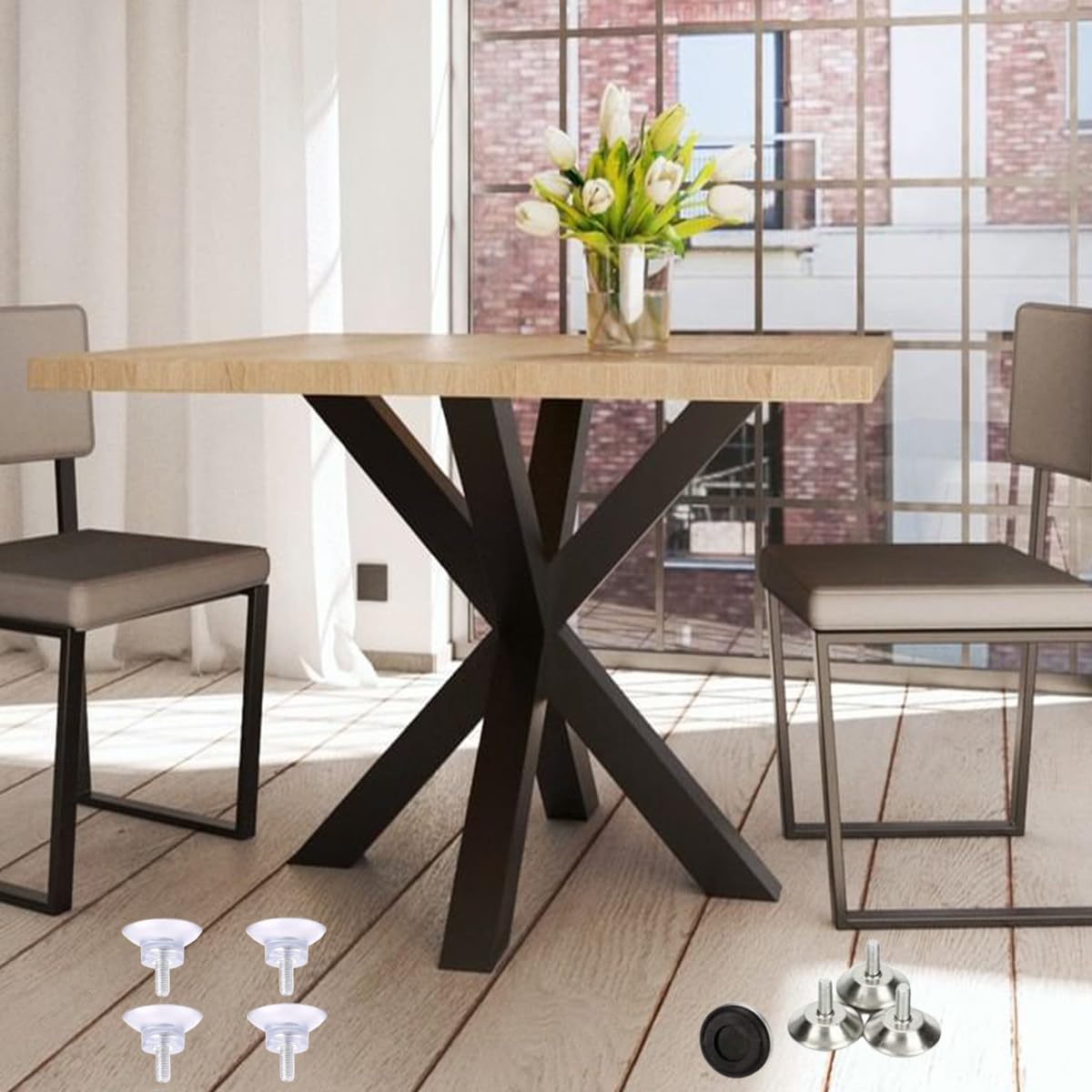 sumatos Table Base 28 Inch,Heavy Duty Pedestal Metal Dining Table Base for Glass, Marble, and Wood Tops, Furniture Legs for Home,Kitchen,Office(Black)