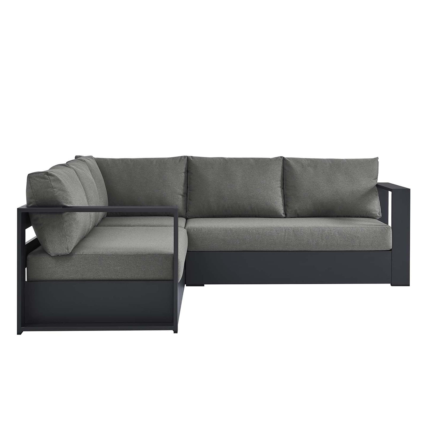 Modway Tahoe Aluminum 3-Piece Outdoor Patio Furniture Gray Charcoal, Modular Sectional Sofa Set with Weather-Resistant Cushions, Ideal for Deck, Backyard Poolside
