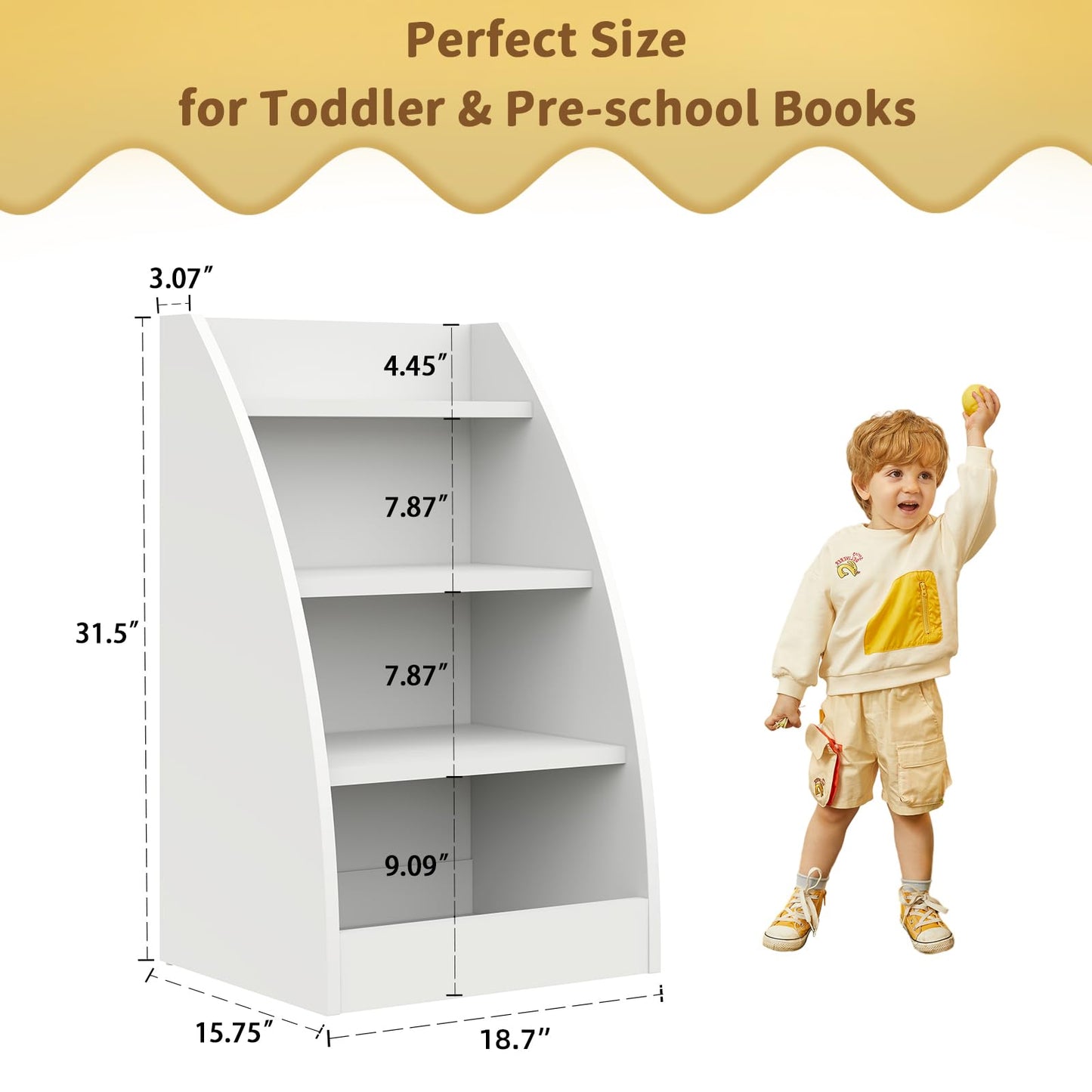 Kids Bookshelf and Toy Organizer,4 Tier Kids Book Shelf for Kids Rooms,Wood Children Bookcase,Baby Storage Book Rack,Toddler Bookshelf,Toy Storage Organizer,Book Display Shelf for Playroom, Nursery