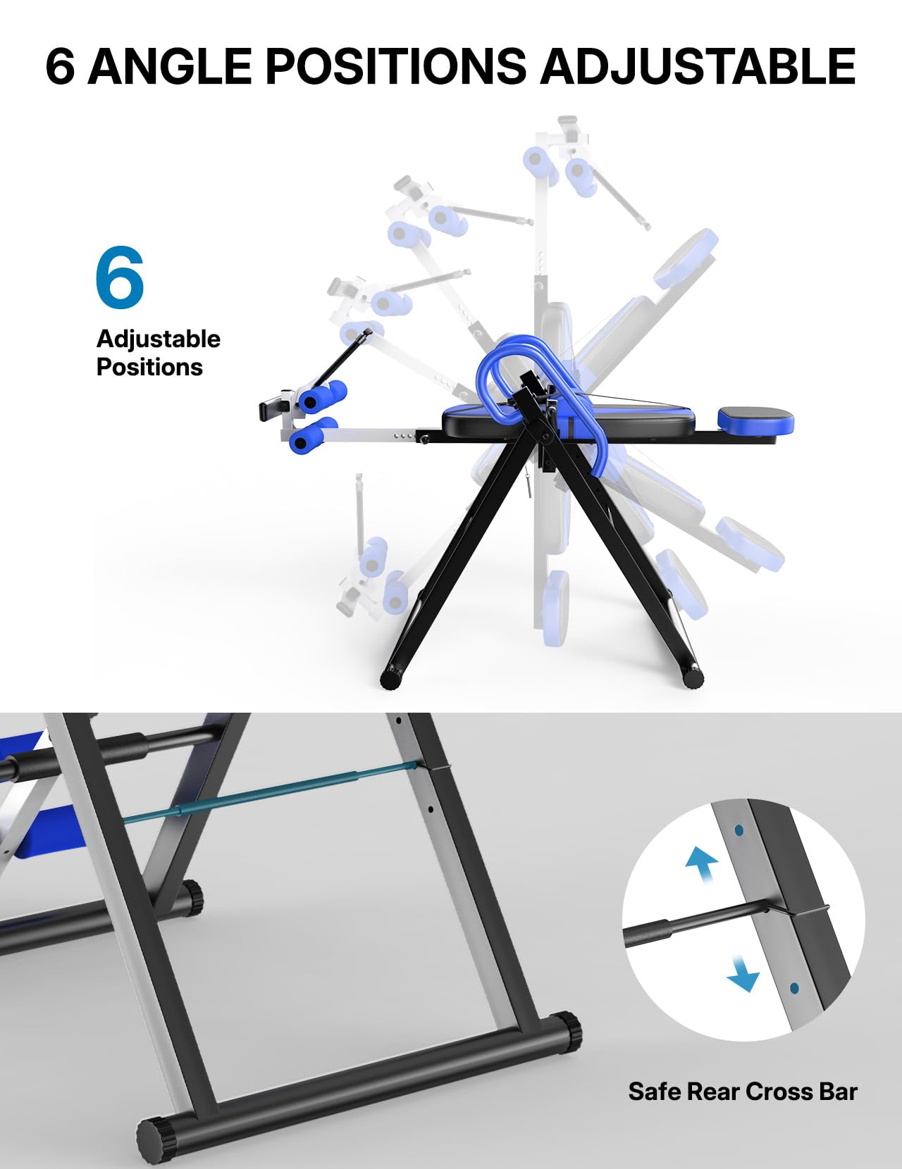 YOLEO Gravity Heavy Duty Inversion Table with Headrest & Adjustable Protective Belt Back Stretcher Machine for Pain Relief Therapy (W1-Blue)