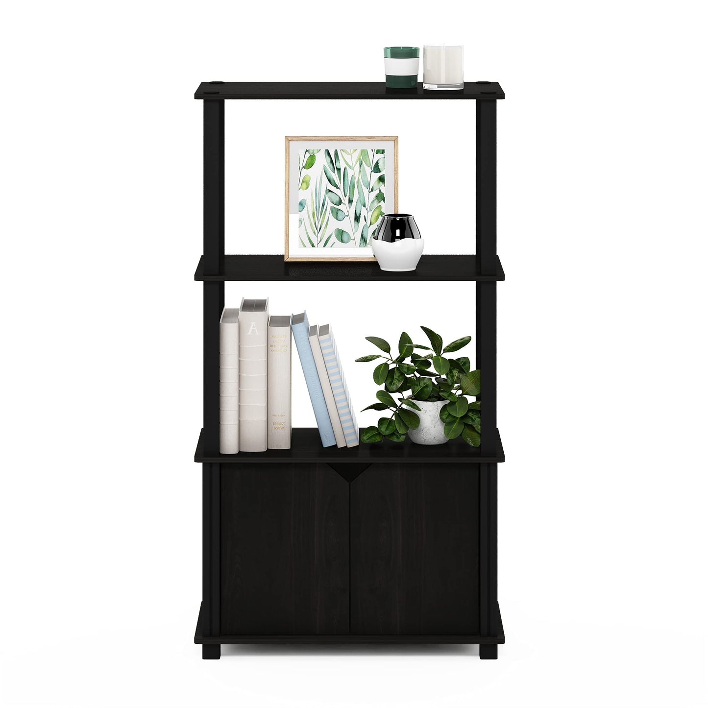 Furinno GO GREEN Storage Shelves, 4-Tier Book Shelf, Bookcase, Display Shelf with Open Shelf and Closed Storage, for Organization and Storage, Living Room, Garage, Home Office, Espresso