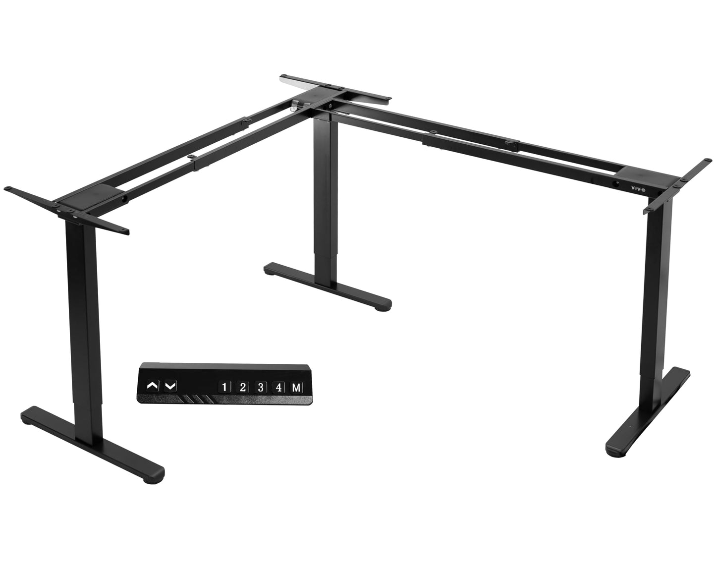 VIVO Electric Multi-Motor Height Adjustable Corner 3 Leg Standing Desk Frame, Sit Stand Ergonomic L Frame with Push Button Controller, Black, DESK-V123EB