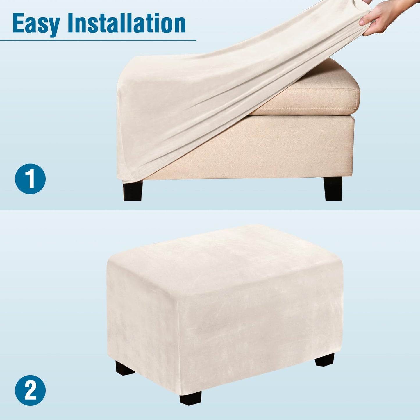 H.VERSAILTEX Ottoman Covers Slipcover Rectangle Real Velvet Plush 1 Piece Form Fit Stretch Folding Storage Covers Ottoman Slipcovers Removable Footrest Covers Elastic Bottom Washable(Large, Ivory)