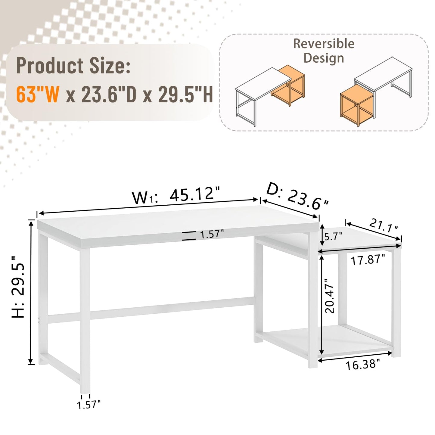 FOLUBAN Large White Computer Desk, Home Office Desk with Printer Space & PC Tower Stand, Modern Study Writing Table Workstation for Living Room Bedroom, 63 Inch