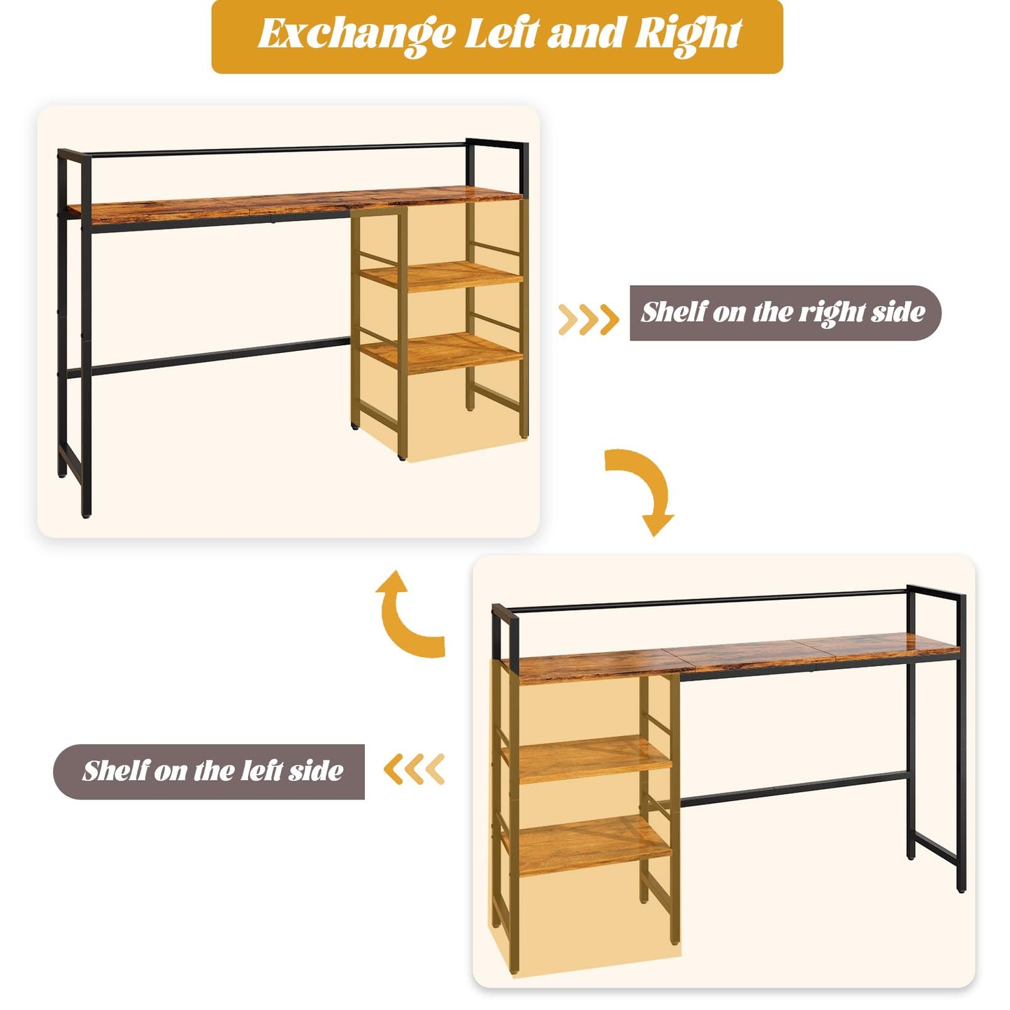 HavenlyYouth Desk Shelf, 45.4 Inch Wood Desk Organizer Shelf for Computer Monitor, Desk Hutch Storage, Desktop Shelf for Top of Desk, 3 Tier Desktop Bookshelf for Home Office Dorm, Rustic