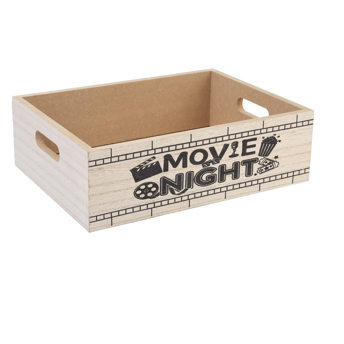 ZQUDBF Wooden Movie Night Snack Tray with Handles – Reusable Popcorn Bucket Organizer for Theater Room Decor – Sturdy Gift Basket for Family Movie Nights & Holiday Parties (Movie Night)