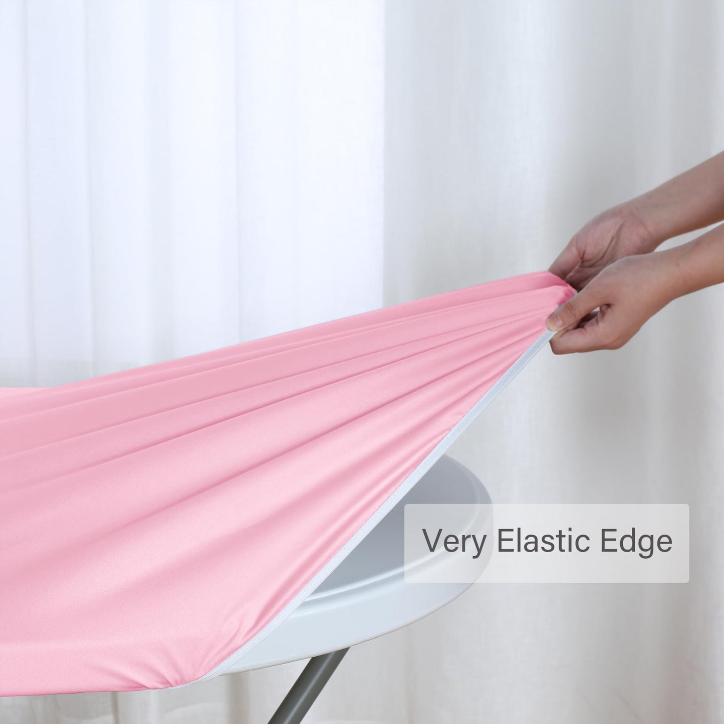 Obstal Fitted Round Table Cloth, Reversible Waterproof Stain Resistant Elastic Stretch Tablecloth, Wipe Clean Table Cover for Outdoor/Indoor Use, Fits Round Tables up to 40" - 44" Diameter, Baby Pink