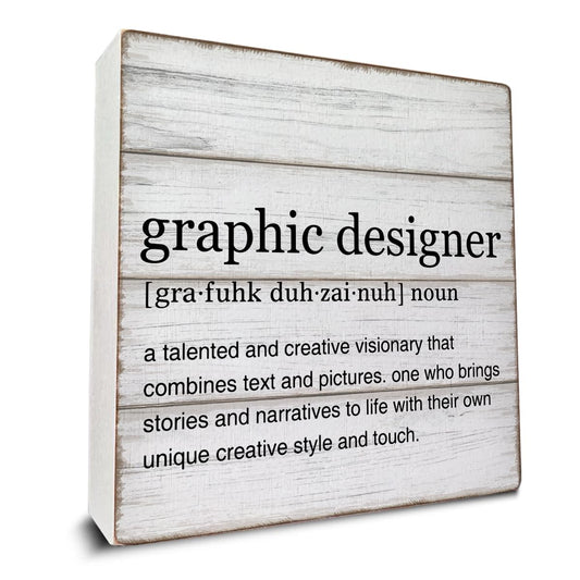 Graphic Designer Gifts Graphic Designer Definition Quotes Wooden Box Sign Desk Decorative Wooden Sign Home Office Decor for Desk Table Shelf 5 x 5 Inches