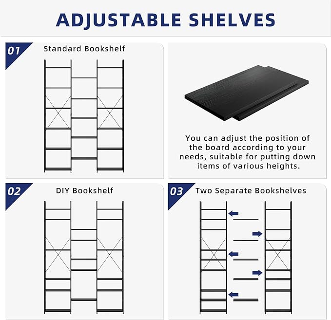 NUMENN Triple Column 6 Tier Bookshelf, Bookcase