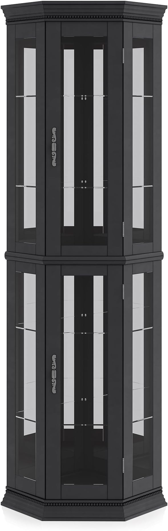 BELLEZE Lighted 3-Side Glass Display Curio Cabinet w/Tempered Glass Doors &