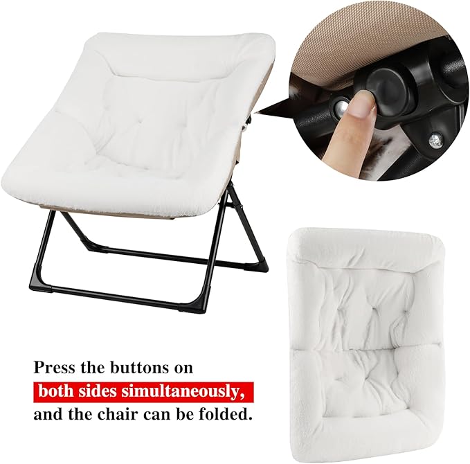 Comfy Saucer Chair for Adults, Soft Faux Fur Bedroom Chair, Accent Dorm Chairs