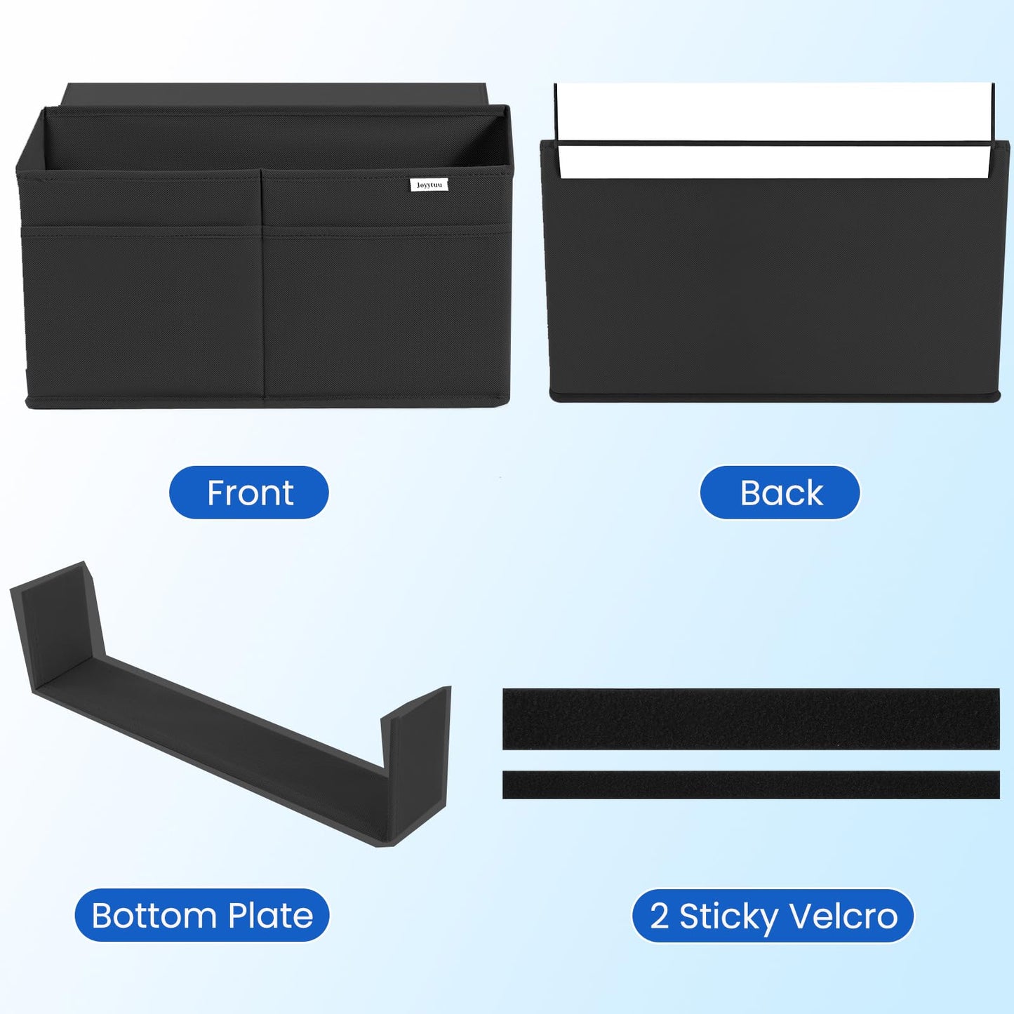 JOYYTUU Desk Side Hanging Organizer, Adhesive Storage Bag with Pockets for Magazine Ipad Notebook, for End Tables Home Office Desks Computer Workstations Dressing Table, Black