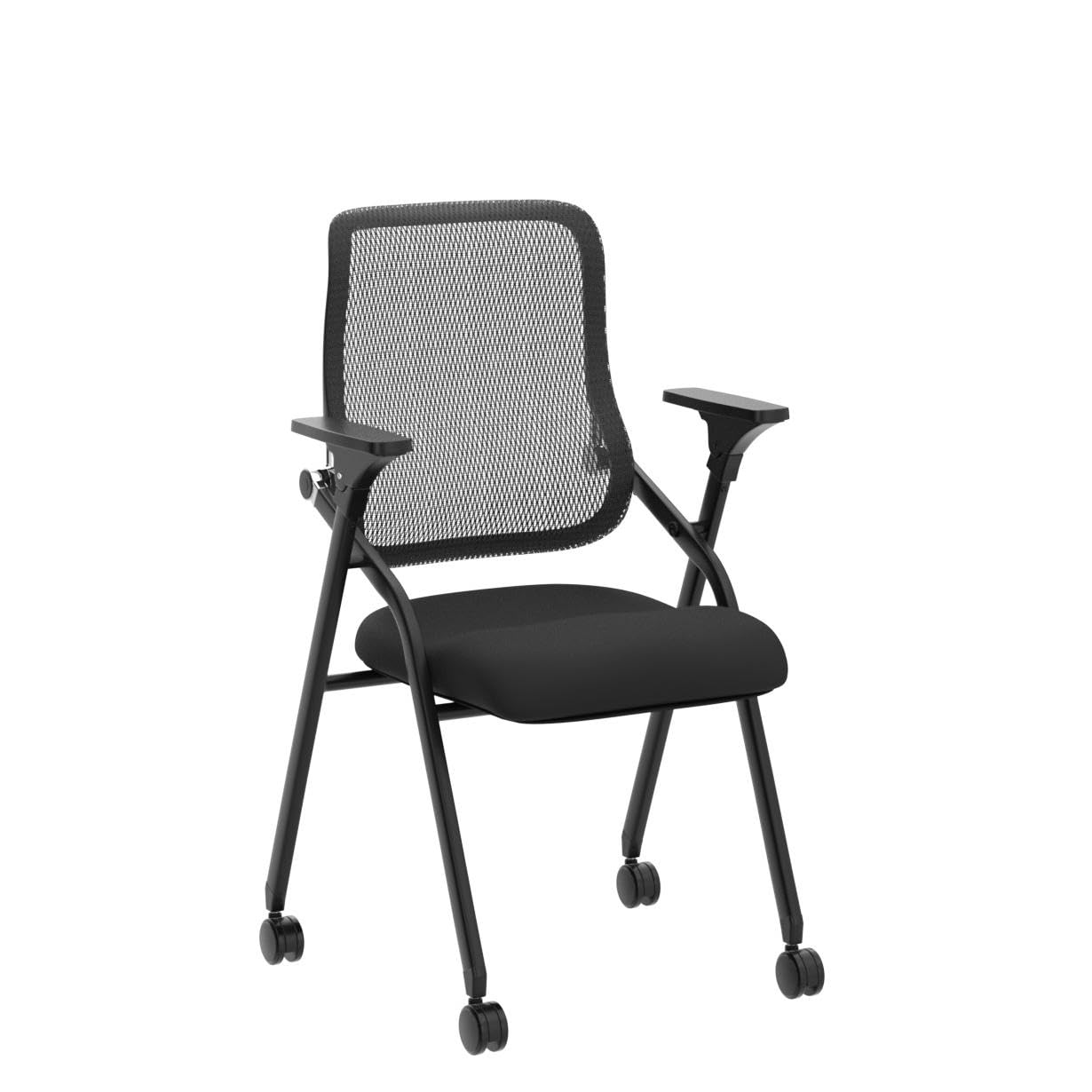 BROBRIYO PRO, Stackable & Foldable Conference Room Chairs with 2X Thick Cushion, Lumbar Support, Armrest - Mesh Bouncing Back for Office Meeting, Conference, Training Room Chair 1 Pack