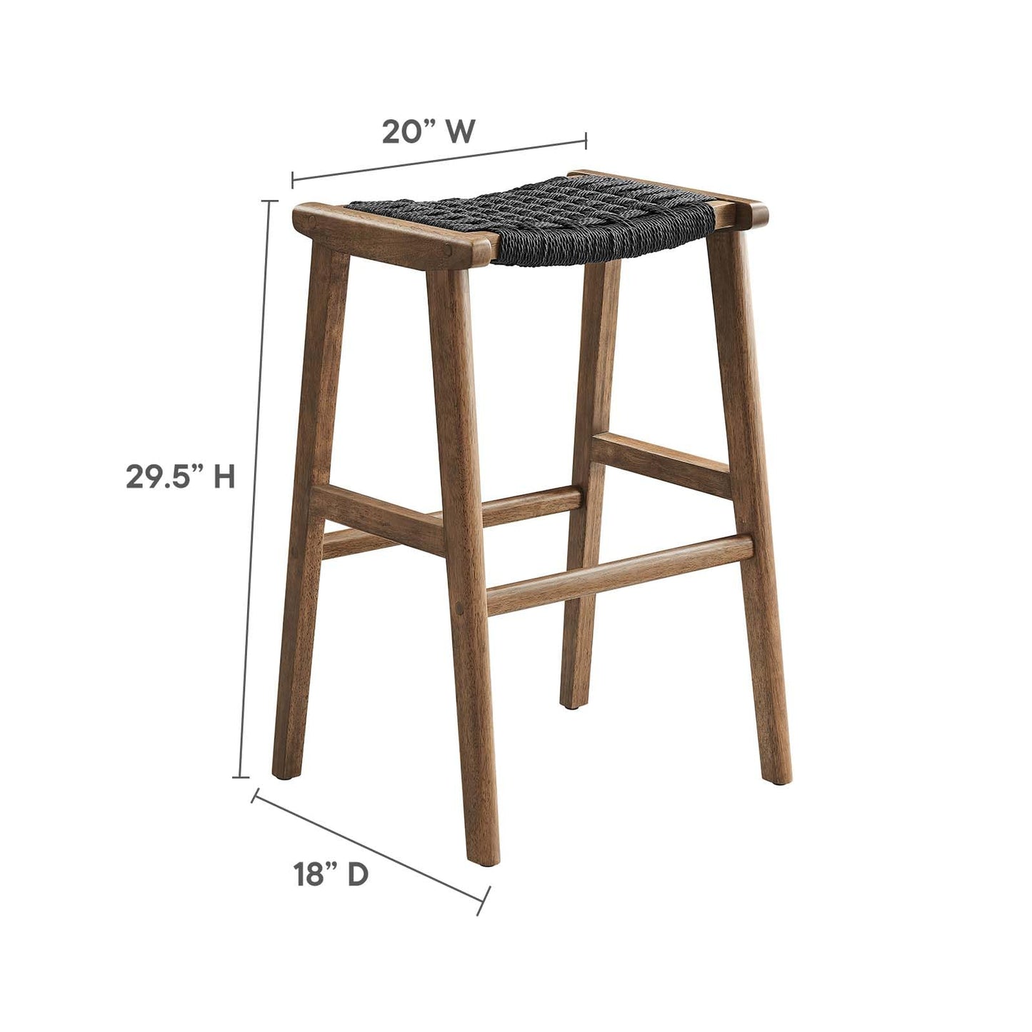 Modway Saoirse Woven Rope Wood Bar Stool - Set of 2 in Walnut Black