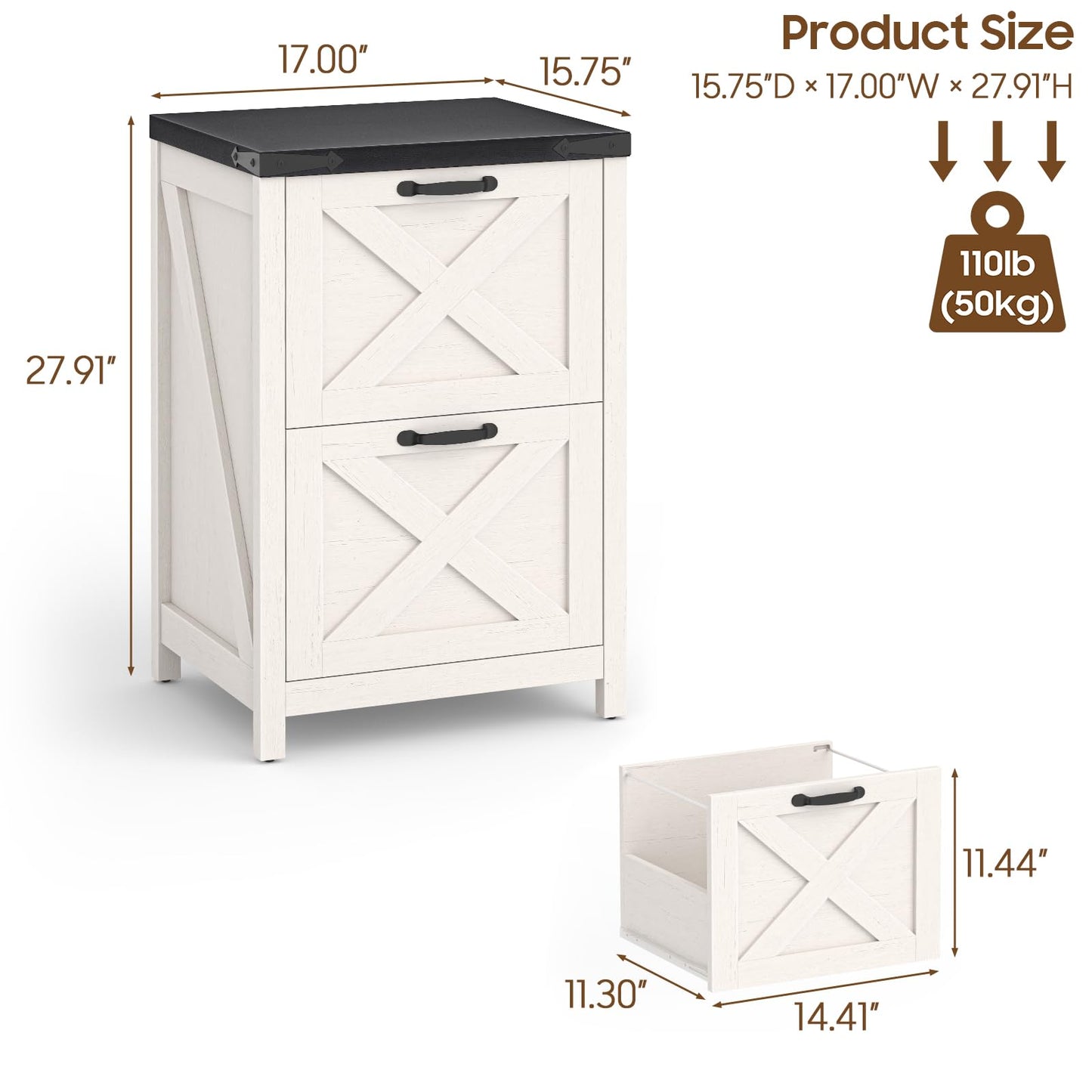 Halitaa 2 Drawer Small File Cabinet, Farmhouse Vertical Filing Cabinet Fits Letter and A4 Size, Under Desk Wooden File Cabinets for Home Office, Printer Stand, White and Black