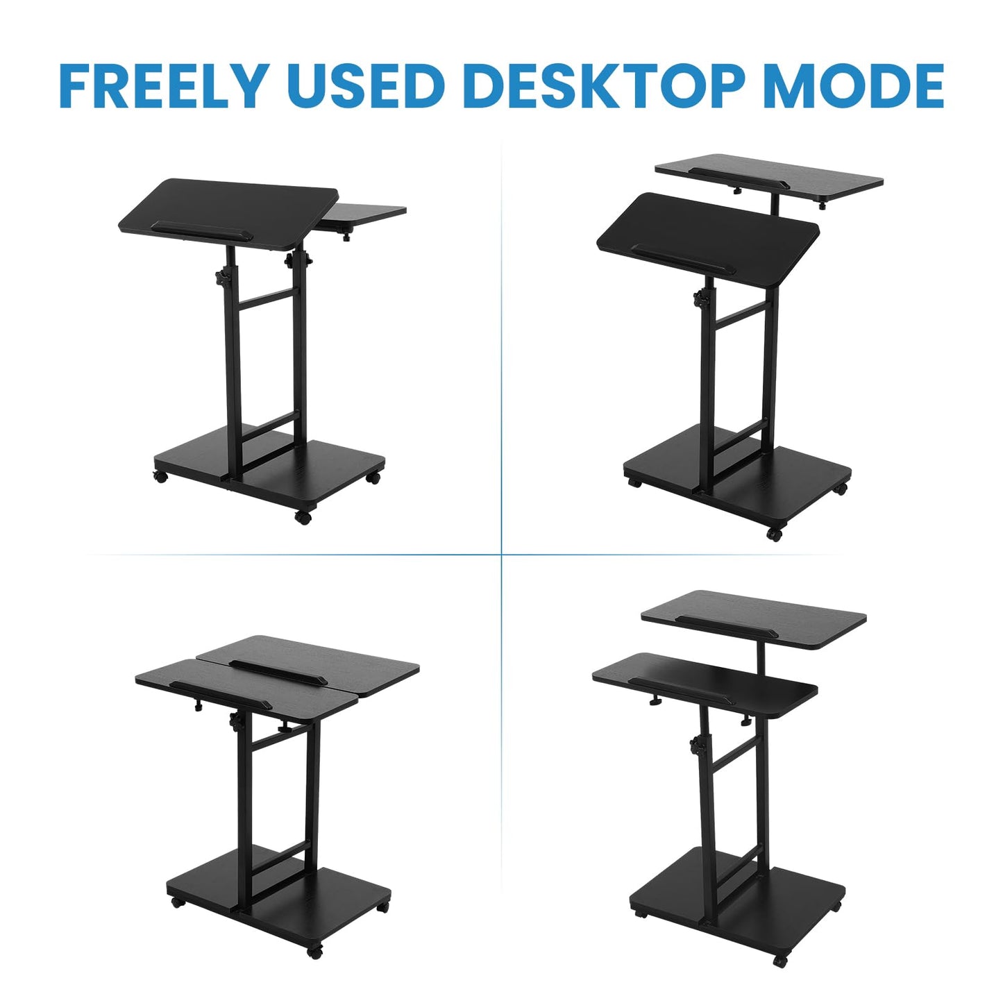 Computer Cart 23.6 Inch - No Assembly Sit-Stand Desk, Height Angle Adjustable Rolling Laptop Desk, Space-Saving Portable Desk with Wheels for Home Office Craft & Study, Black