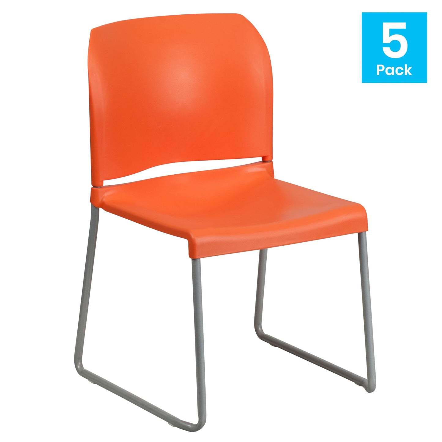 Flash Furniture Hercules Series Contoured Stacking Chairs for Waiting Rooms and Offices, Ergonomic Lobby Chairs with Curved Back, Set of 5, Orange
