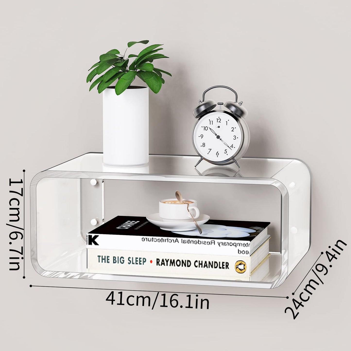 Acrylic Floating Nightstand, Bedside Table, Nightstand Shelf Wall Mounted Bedside Shelf (Clear, 16.1"×9.4“×6.7”)