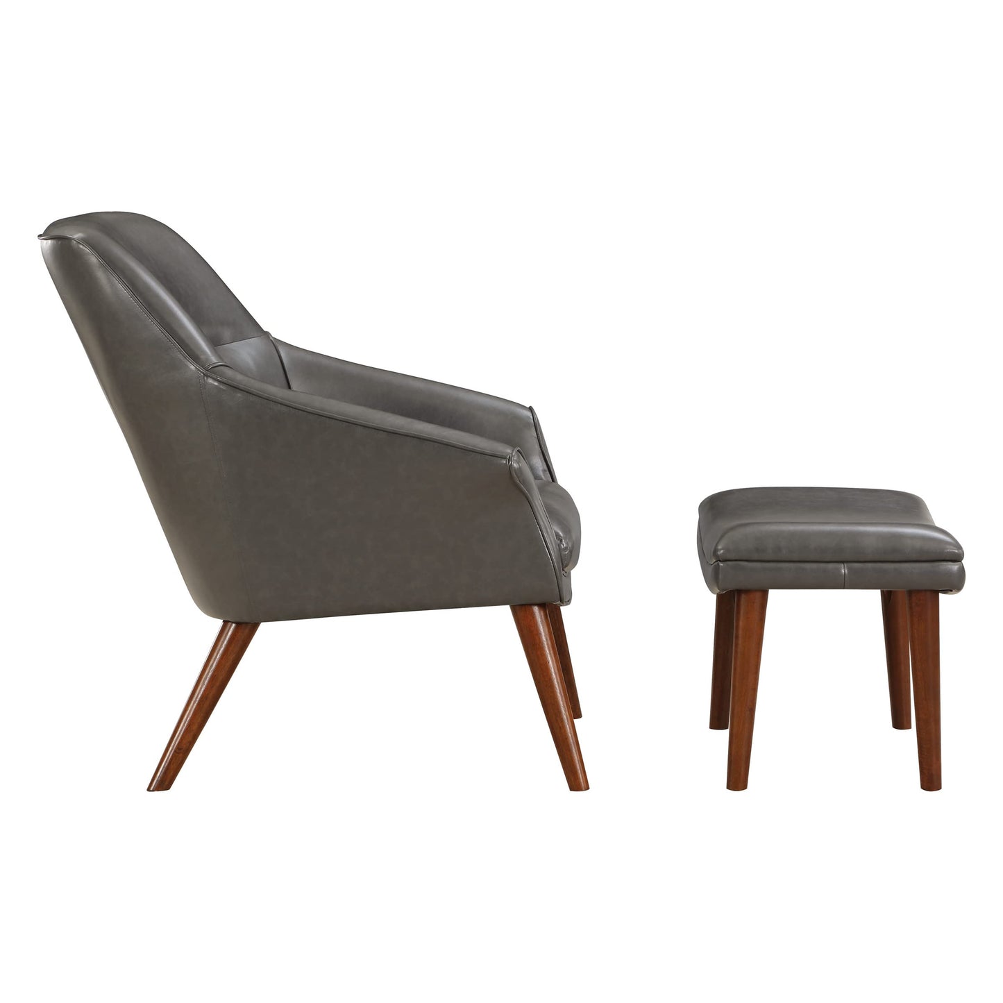 OSP Home Furnishings Waneta High Back Chair and Ottoman with Medium Espresso Legs, Pewter Faux Leather