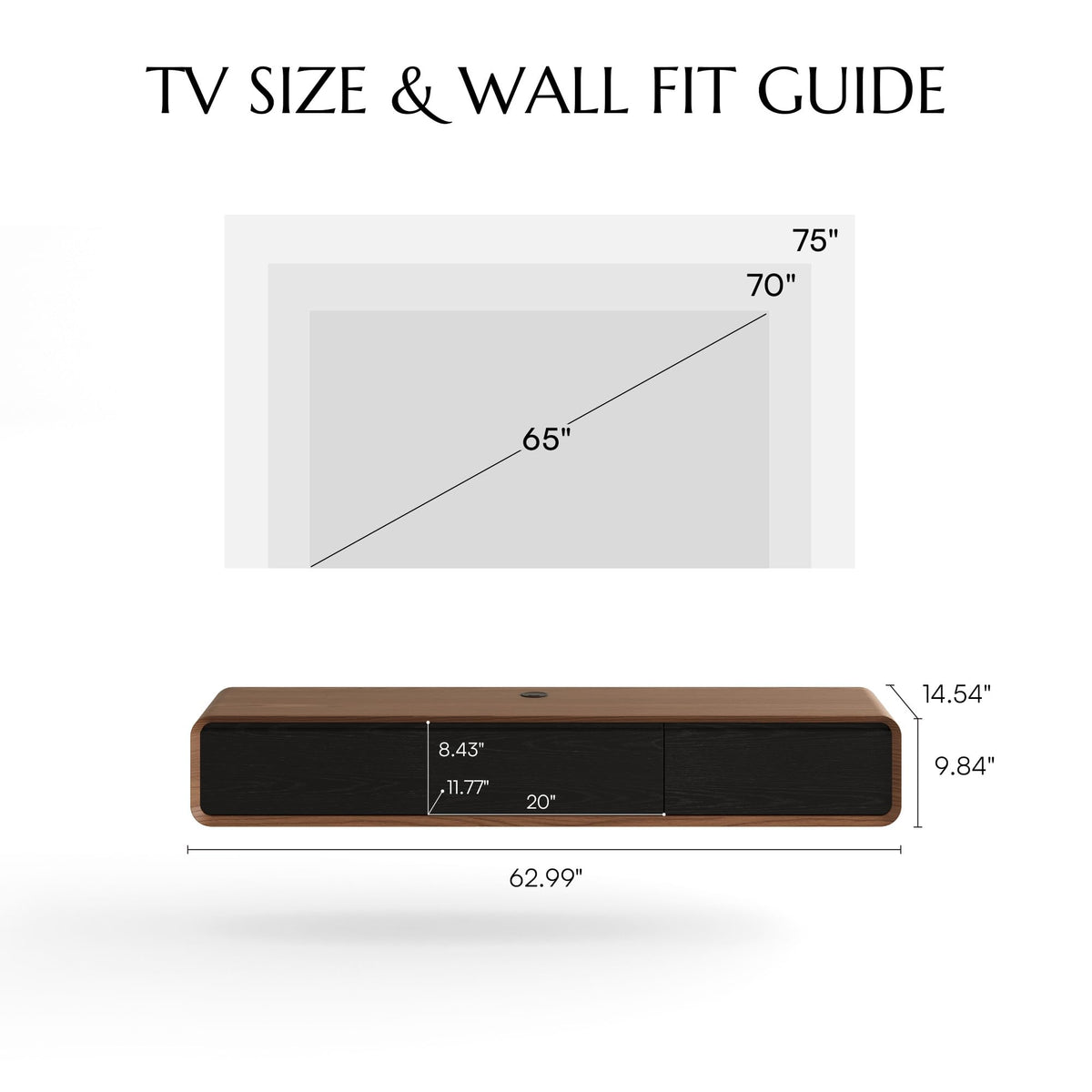 POVISON Fully-Assembled Minimalist Floating TV Stand, Modern Wall-Mounted Entertainment Center with 3 Flip-Down Cabinet Doors, Wood Media Console