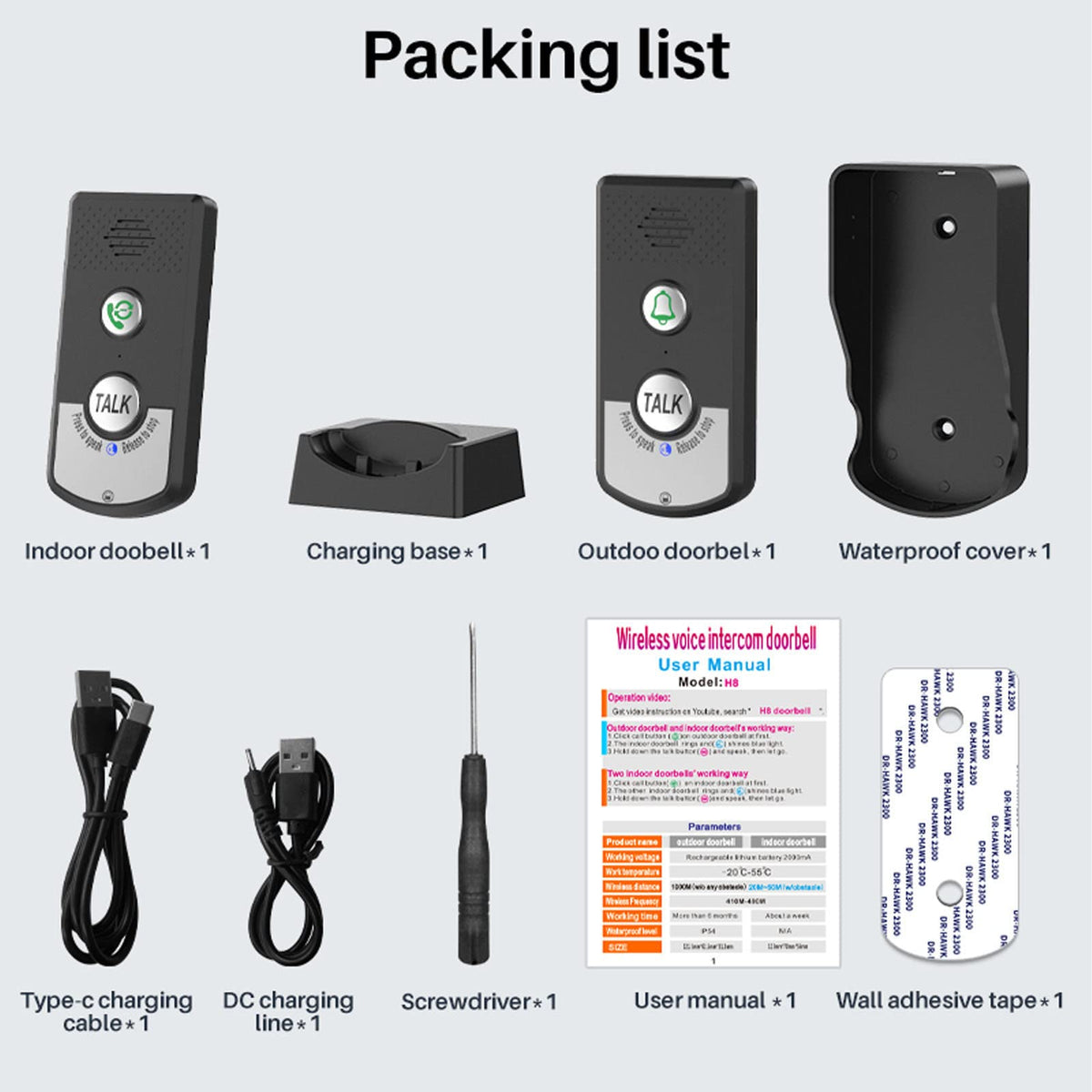 Intercoms Wireless for Home, 1500 Meters 2 Charging Methods Wireless Intercom System Long Range Wireless Doorbell Intercom Doorbell Intercomunicador for Home Security Intercom