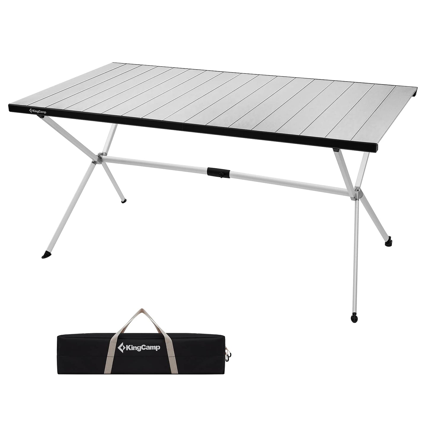 KingCamp Camping Table Roll up Aluminum Folding Table Lightweight Large Portable Foldable Camp Table for Picnic Camping Barbecue Backyard Beach Tailgate Indoor Outdoor, 4-6 Person, Support 176lbs