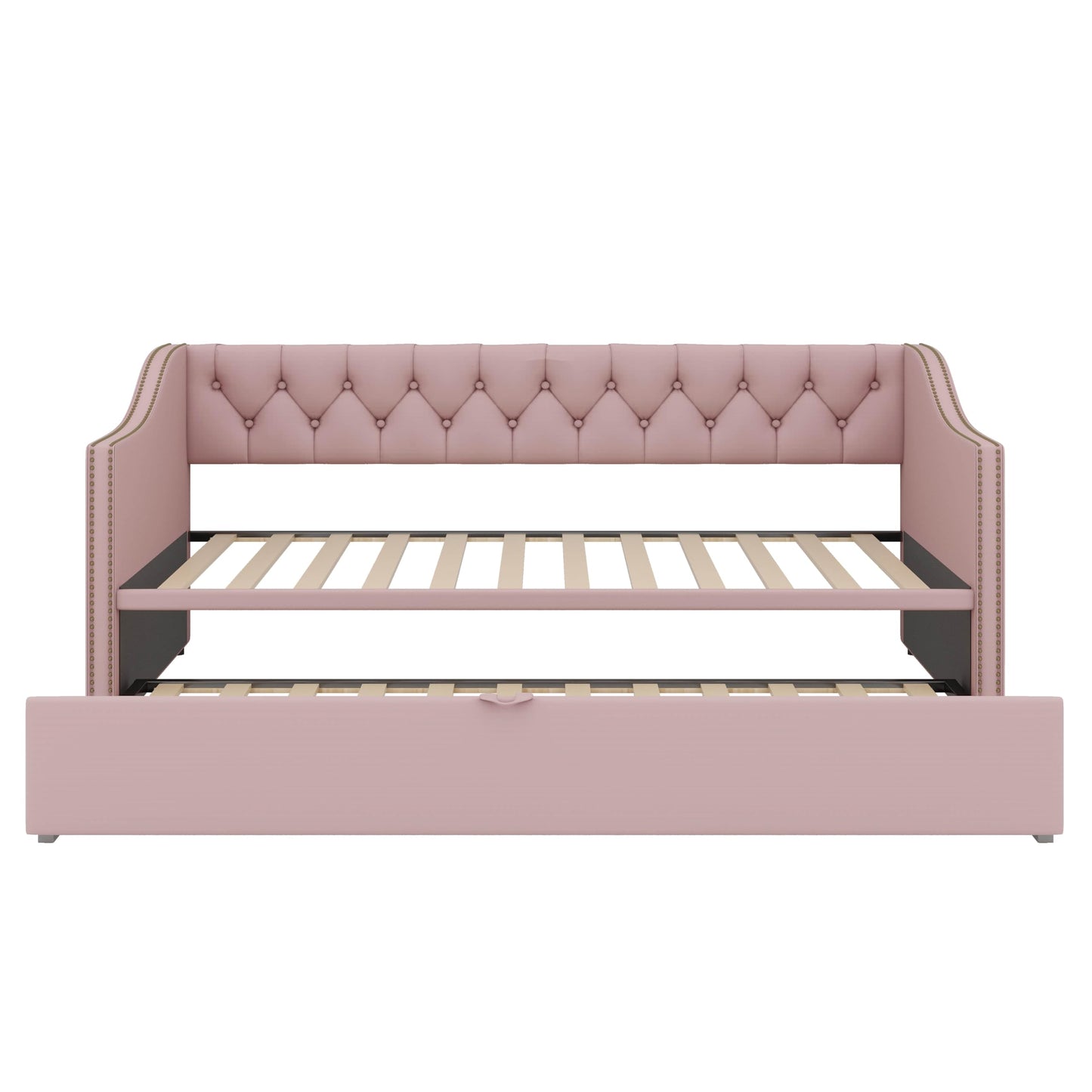 YunNianYang Twin Size Upholstered daybed with Pop Up Trundle (Pink)