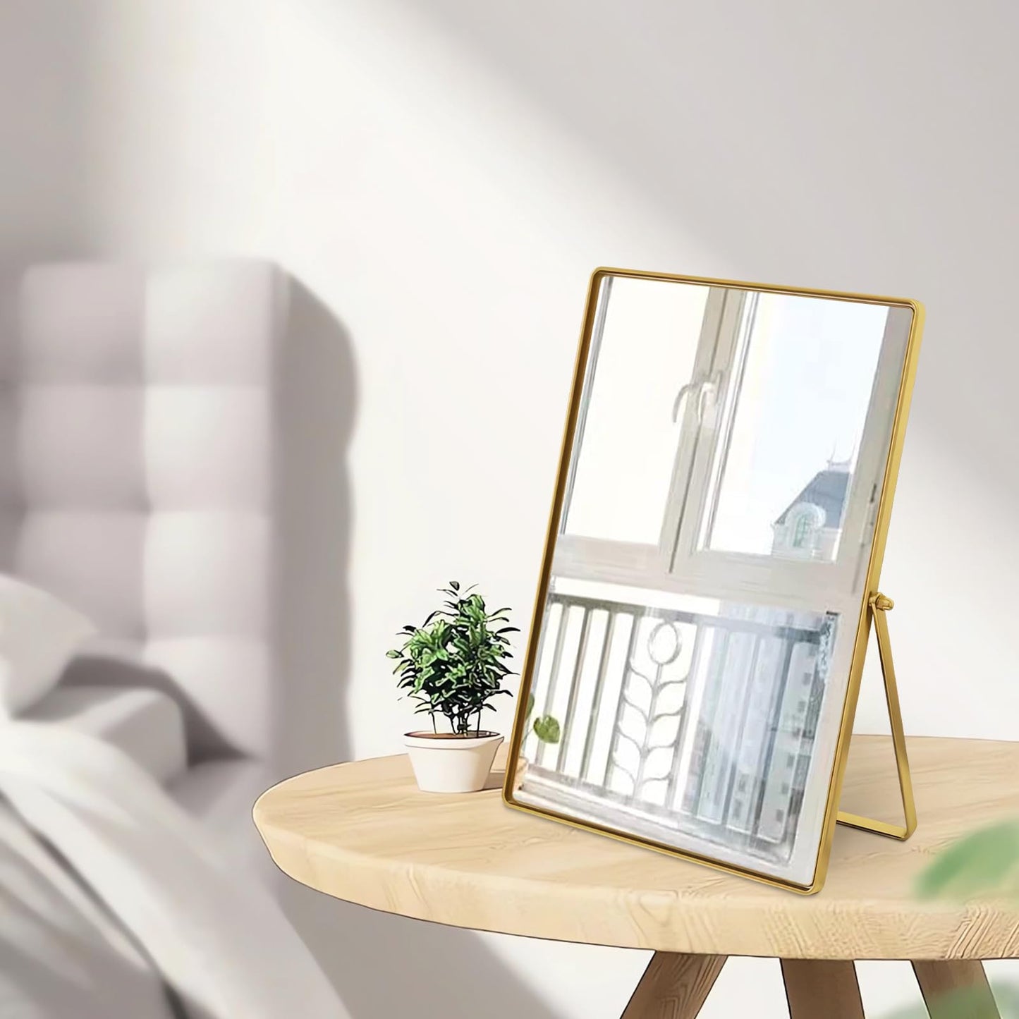 Numjeg Desktop Vanity Makeup Mirror Portable Standing Mirror with Metal Stand 90°Adjustable Rectangular Desk Table Mirrors Good for Bedroom Living Room Shower Room Office