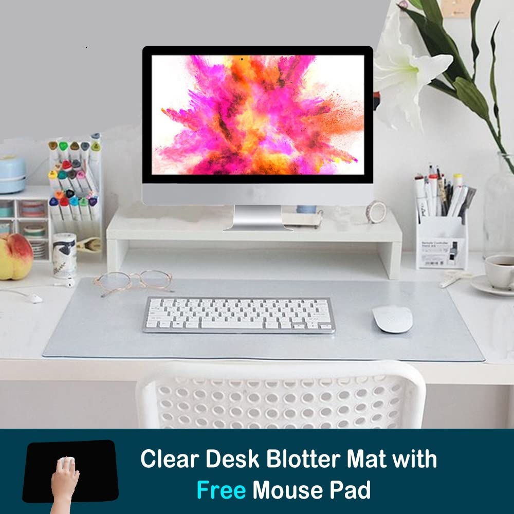 Office Desk Blotter Pad Clear Mats Table Protector PVC Writing Mat Plastic Desk Overlay for Laptop Computer Desktop Keyboard Pads Vinyl Wipeable Waterproof Home with Mouse Pad Mat Extra Large 24x48