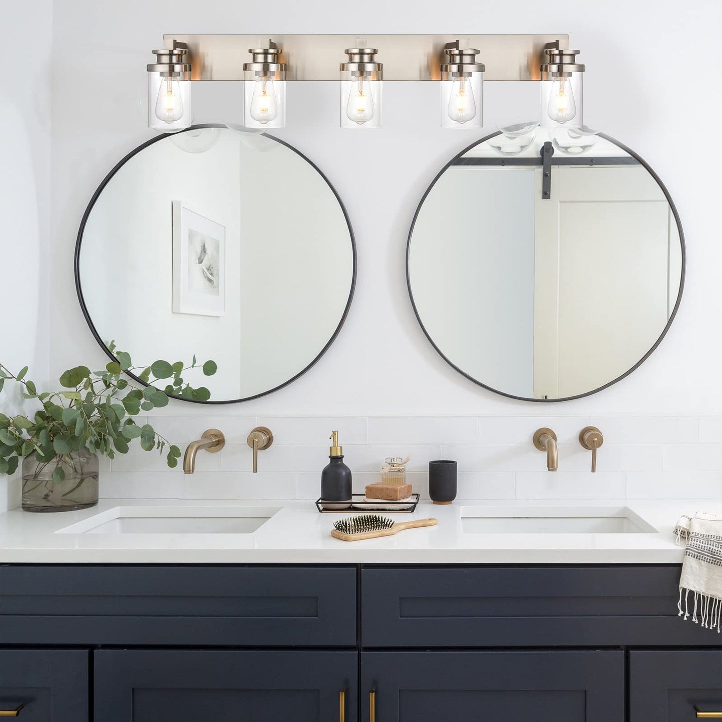BONLICHT Transitional 5 Light Brushed Nickel Metal Base Wall Mount Lights with Clear Glass Shade Interior Modern Bathroom Vanity Lighting Fixture for Kitchen Corridor Dressing Table Powder Room
